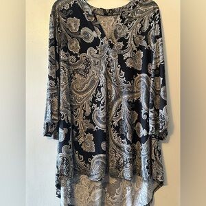 Paisley Print Black and Gray Women's Tunic Top